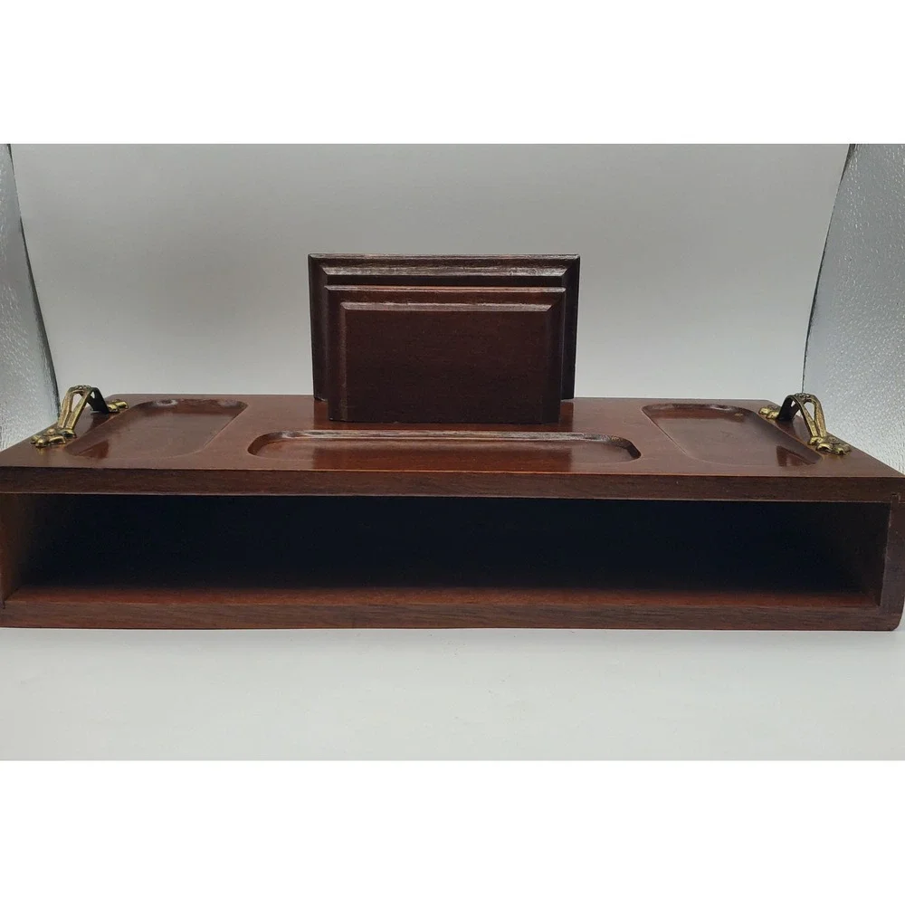 Vintage London Leather Men's Wooden Dresser Valet Box